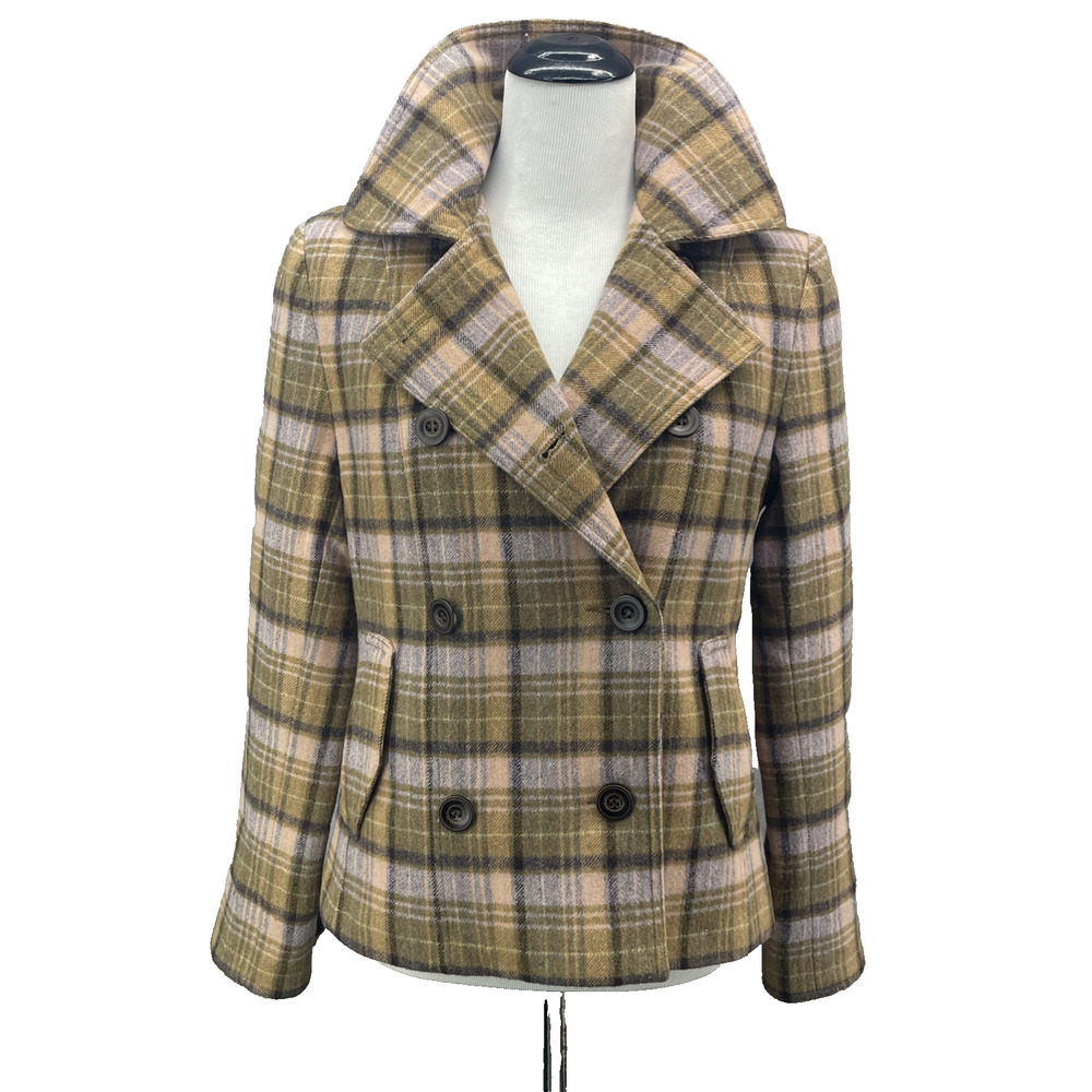 Giacca 5 Star Outerwear Womens M Plaid Dbl Breasted Cropped Peacoat Olive Green